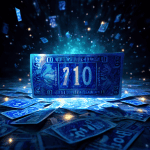 우주를 배경으로 수많은 흐릿한 숫자들 사이에 유일하게 빛나는 한 장의 복권 번호가 운명을 묻는 듯 떠 있습니다.