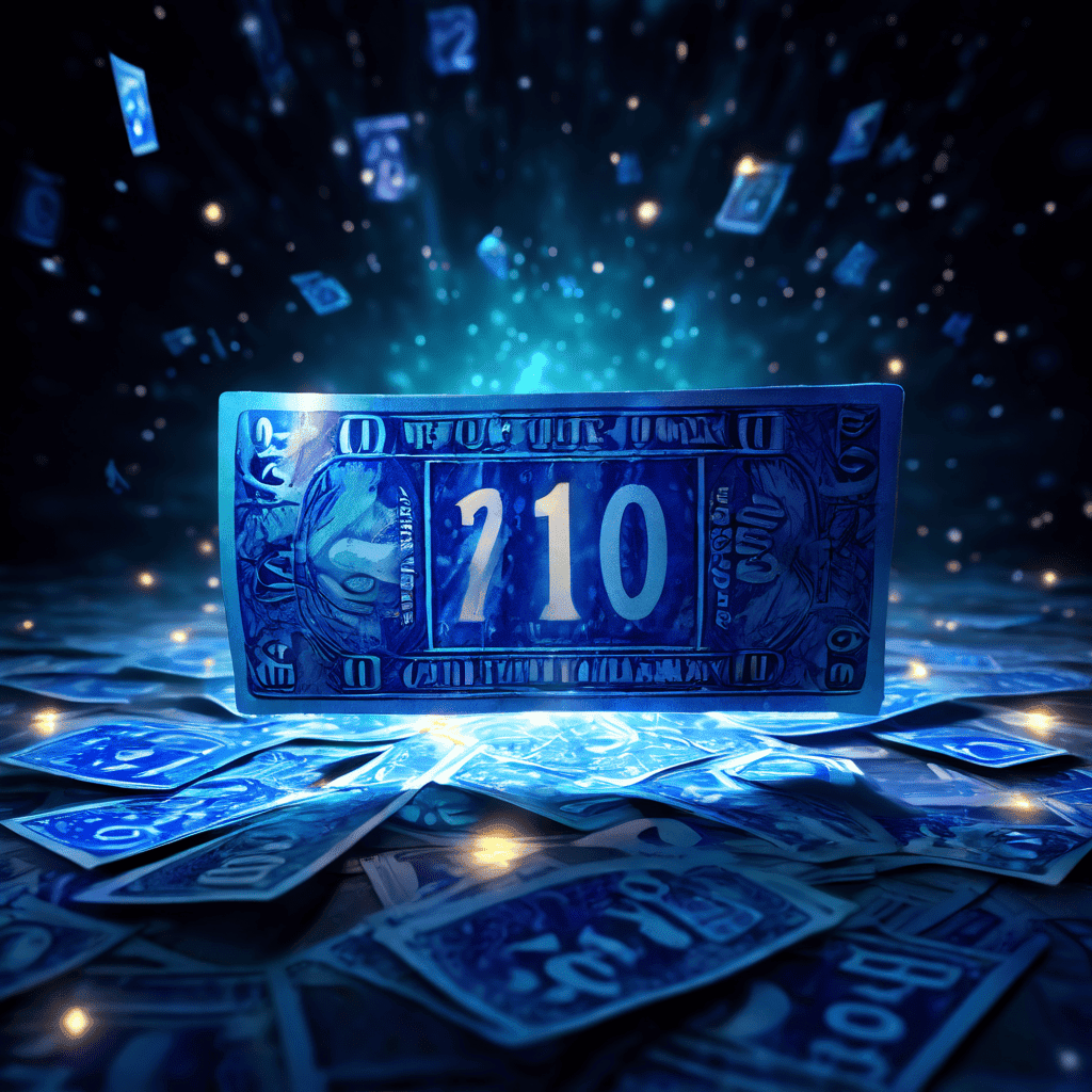 우주를 배경으로 수많은 흐릿한 숫자들 사이에 유일하게 빛나는 한 장의 복권 번호가 운명을 묻는 듯 떠 있습니다.